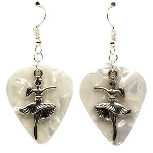 Ballerina Dancer Charm on Guitar Pick Earrings - Choose Color - Handmade in USA